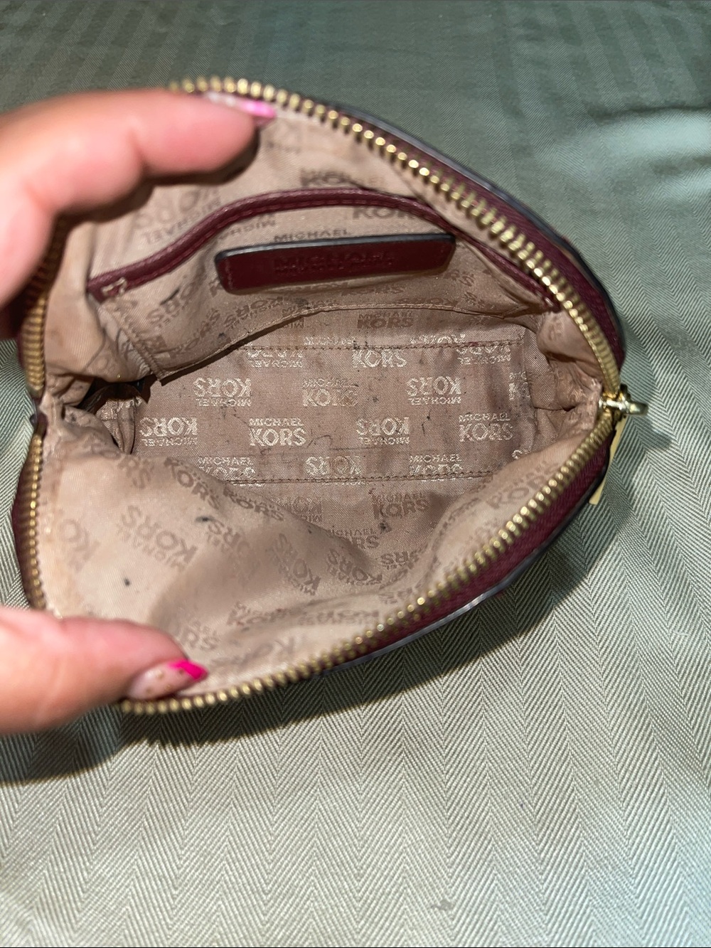 Michael Kors Burgundy Saffiano Zip Cosmetic Pouch with Gold Hardware - Picture 5 of 5